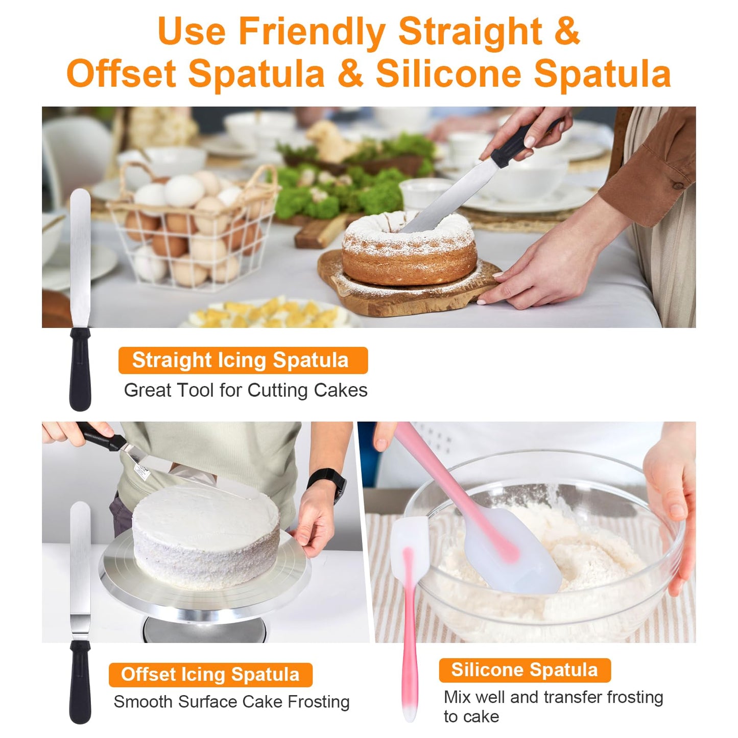 Uten 12 Inch Cake Turntable Cake Decorating Supplies Kit, 33 pcs Rotating Aluminium Cake Stand Set, Baking Tools with 20 Icing Tips, Bags, 3 Icing Smoother, Straight & Offset Spatula, Silicone Spatula