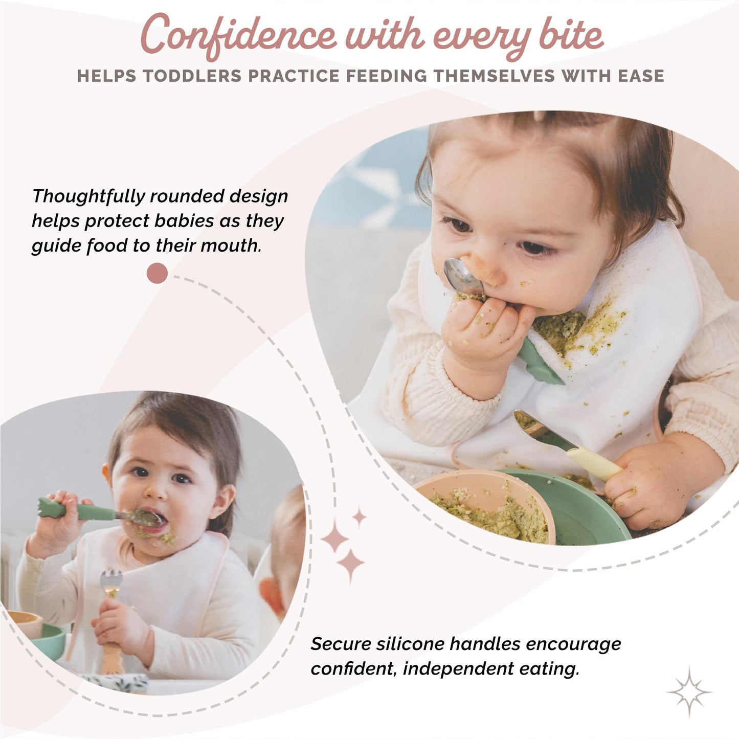 Sophie la girafe Baby Cutlery Set for Toddlers and Babies Easy Grip Fork Spoon and Rounded Safety Knife Stainless Steel First Feeding Utensils for Self Feeding