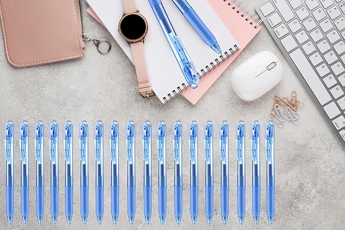 Aozora Blue Gel Pens Fine Point Smooth Writing Pen 40 Pack Retractable Blue Gel Ink Pen with Soft Grip 0.5mm Quick Dry Office School Supplies(20 Pens with 20 Refills)
