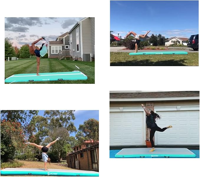 AKSPORT Inflatable Gymnatsics Mat Tumble Track 10ft 13ft 16ft 20ft 23ft Air Tumbling Mat with Air Pump for Home Use/Training/Cheerleading/Yoga