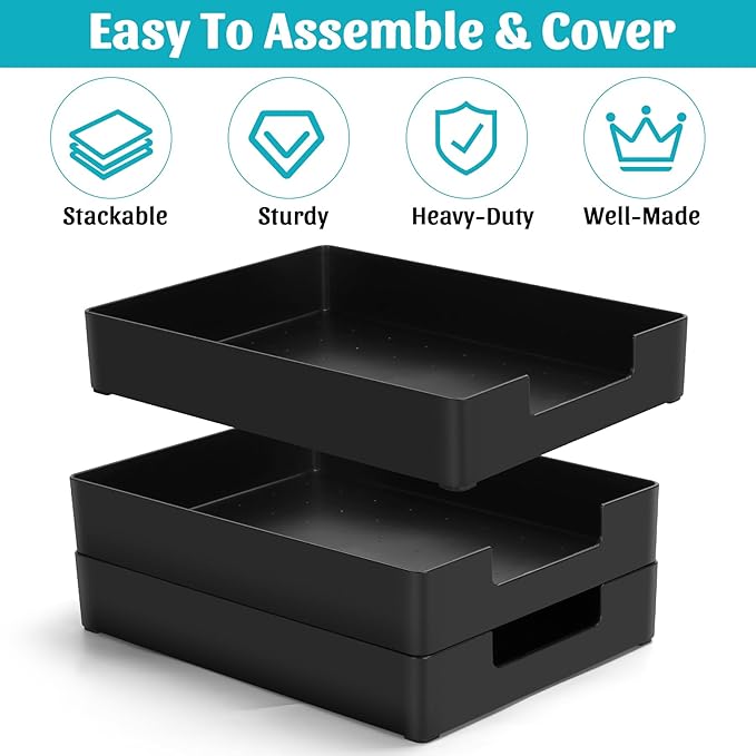 Letter-Size Tray Desk Letter Tray Paper Tray, Sturdy Heavy-Duty Plastic Printer Paper Tray, Single-Tier Stackable File Storage Organizer for Office Home (2, Black)