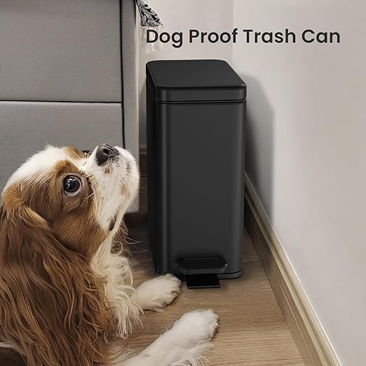Cesun Bathroom Trash Can with Lid, 2.6 Gallon Small Black Bathroom Garbage Can Soft Close, Stainless Steel Waste Basket with Step Pedal for Bedroom, Laundry Room, Living Room, Home Office, Toilet, RV