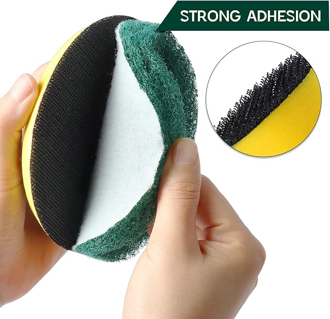Power Scrub Pads Drill Attachment, GOH DODD 15 Pieces 5 Inch Headlight Restoration Kit Cleaning Kit Scouring Pads with Baker and Universal Shaft for Kitchen, Bathroom, Grout, Carpet, Tub, Grill, Tile