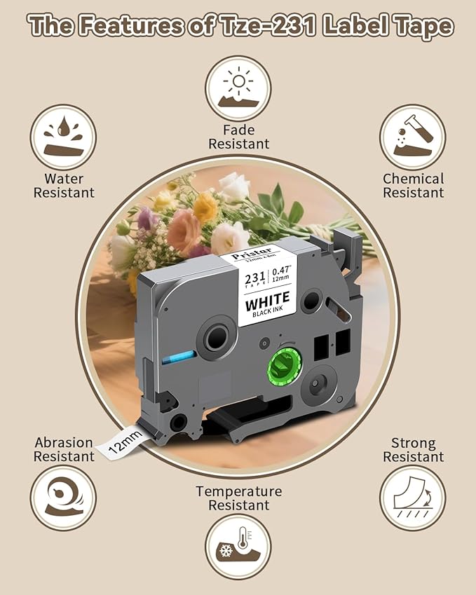 Tze-231 12mm 0.47 Laminated White Tape Replace for Brother P Touch Label Tape Compatible with Brother Label Maker PTouch H110 D220 D600 D410 D210 D200 D400 P700 1280 1880, TZe Label Tape 1/2 Inch 3pk