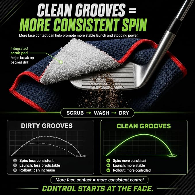 Magnetic 3-Stage Cleaning System Golf Towel - Microfiber Rag with Magnet for Golfcart Bags for Men and Women Golfers Accessories (Cool Grey, 16" x 24" Stubby)