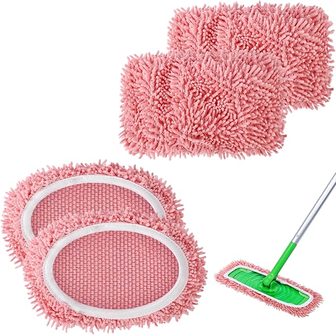 4Pcs Reusable Microfiber Mop Pads Compatible with Swiffer Sweeper，Dry Sweeping Cloths & Wet Mopping Cloths Washable Wet Pads for Hardwood Surface Floor Cleaning