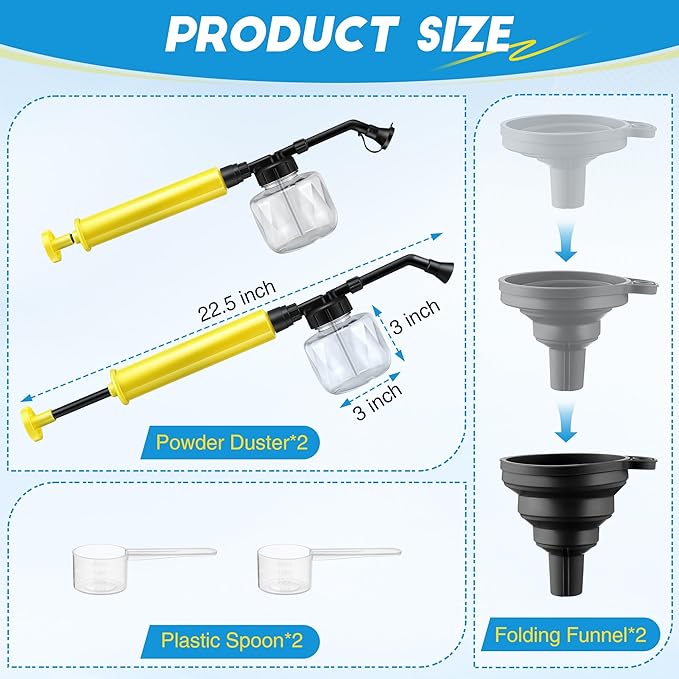 Qualirey 2 Pack Diatomaceous Earth Duster, 250ml Garden Powder Applicator Dispenser, Bulb Duster Sprayer, Home Powder Applicator, Puffer Sprayer for Multi Purpose Indoor & Outdoor (Yellow)