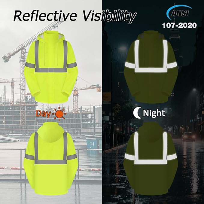 High Visibility Rain Suit, High Vis Rain Suit for Men, Waterproof Rain Jacket with Hood, Class 3 Lightweight Hi Vis Rain Gear for Outdoor & Safety Work, Men Women, Yellow T, 4XL-5XL