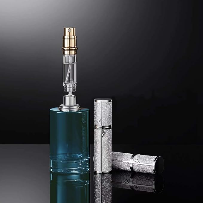 Travel Perfume Bottle Refillable,Perfume Travel Refillable Mini Spray Bottles Leather Cologne Dispenser, Portable Empty Spray Bottle Cologne Dispense Filling Atomizer 5ml (Silvery)