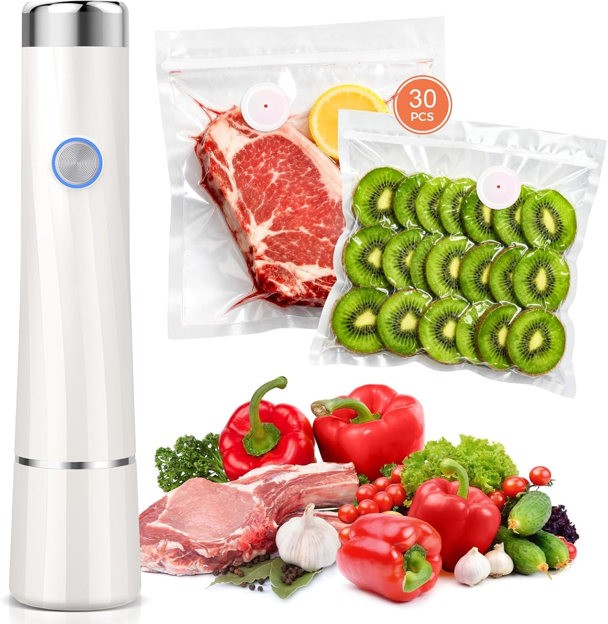 Kayiant Vacuum Sealer For Food (Compact Vacuum Sealers+30 Reusable Vacuum Bags), Powerful Handheld Vacuum Sealer for 10X Preservation & Fresh