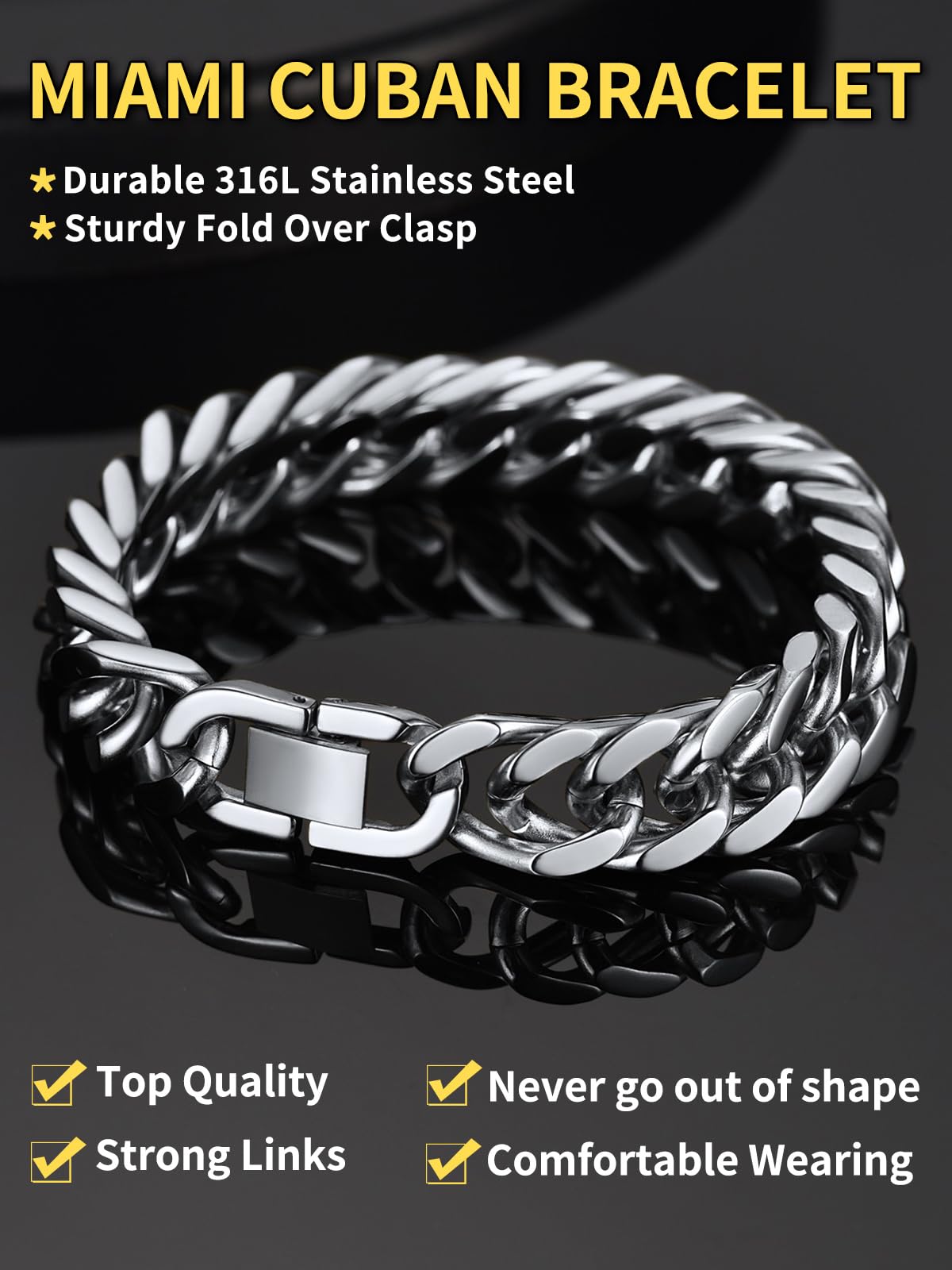 Stainless Steel Curb Chain Bracelet for Men 12mm 21cm Curb Bracelet Man Bangle Xmas Gift