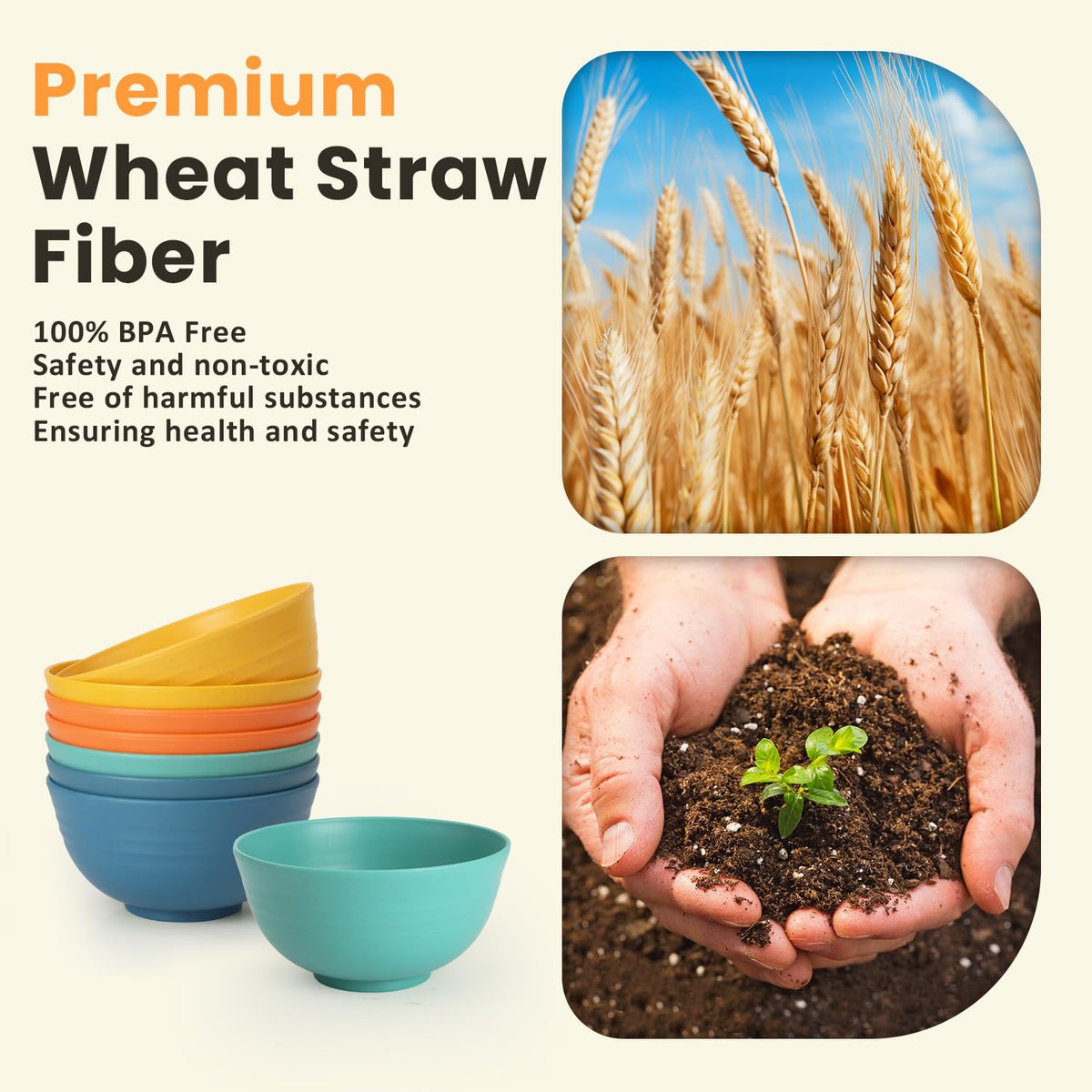 Homienly Plastic Bowls Alternative, Unbreakable Wheat Straw Cereal Bowls 8 PCS - Microwave & Dishwasher Safe Bowl for Cereal, Snack, Rice, Salad, Soup Bowls for Kitchen, Camping, Party(Muliti,26 OZ)