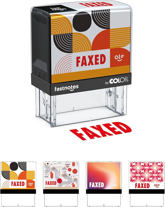 Fastnotes FAXED Self-Inking Rubber Stamp by COLOP - Great for Office Documents, Notary, Warehouse, Accounting Paperwork, Business, and Legal Documentation - Red Ink (FAXED- Red)