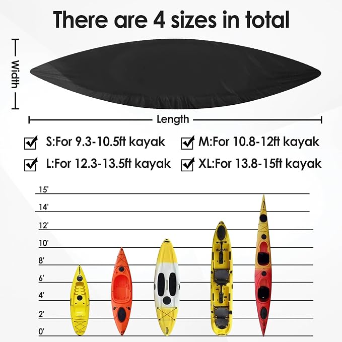 Kayak Cover,420D Heavy Duty Waterproof & UV Resistant Kayak Covers for Outdoor and Indoor Storage,Tear and Fade Resistant Canoe Cover (Black, M (For 10.8-12ft kayak))