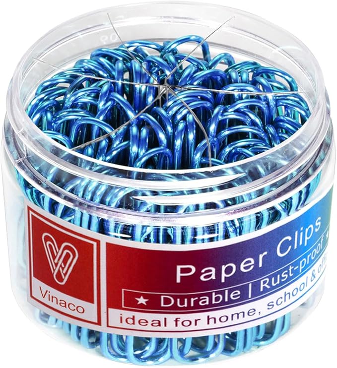 Vinaco Blue Paper Clips, 400PCS Assorted Sizes, 1.3" & 2" Paper Clips, Durable & Rustproof, Coated, Great for Office & School