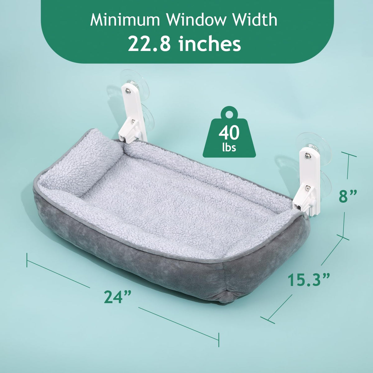 Zakkart Foldable Cat Hammock for Window with Bolster - Cordless, Fold-Up, Three-Side Bolstered Machine Washable Fluffy Bed, Robust Metal Frame - Cat Window Perch for Large Cats and Kittens - Gray