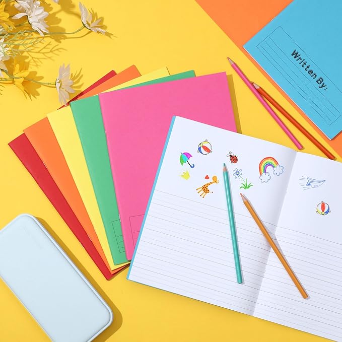 Henoyso 6 Pcs Primary Composition Notebook K-2 9 3/4 x 7 1/2 Inch Primary Journal, Back to School Supplies, Bulk Blank Writing Book for Kid to Write Draw Journal 60 Page Notebooks (Colorful)