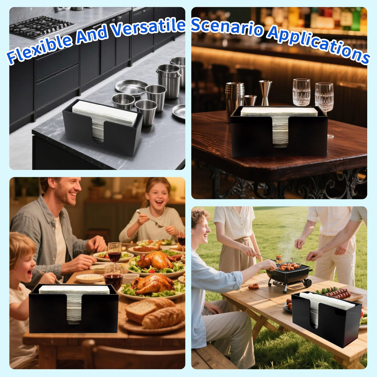 Paper Towel Holder for Countertop, Black Acrylic Napkin Dispenser – Fits Multifold, C-Fold & Z-Fold Trifold Towels, Durable 5mm Thick for Bathroom, Kitchen, Restaurant & Toilet (1pcs)