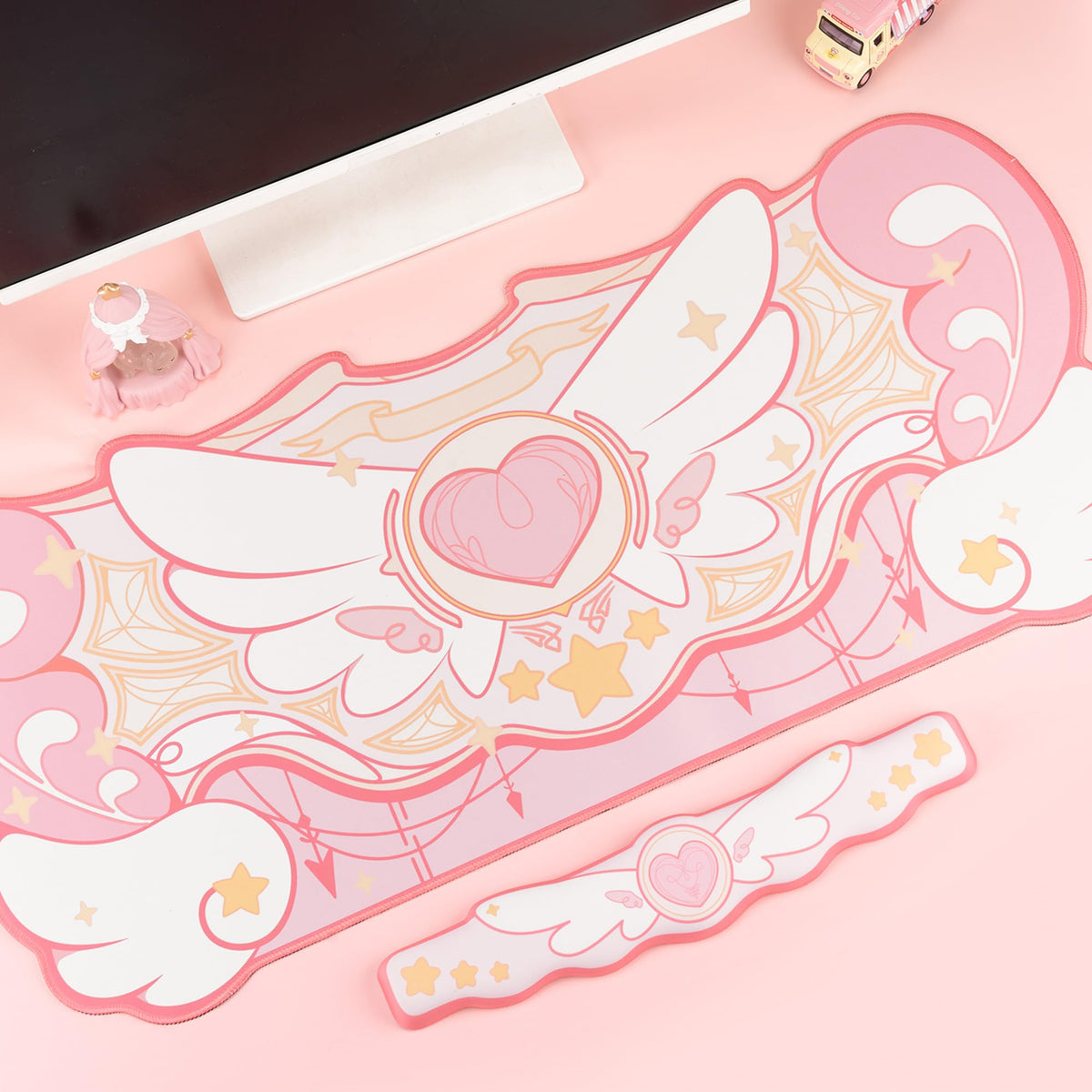 GeekShare Kawaii Mouse Pad Wrist Rest Support Set - Non-Slip Rubber Base Desk Mat and Memory Foam Wrist Rest for Keyboard and Mouse,Perfect for Gaming,or Home Office Work - Star Wings Series