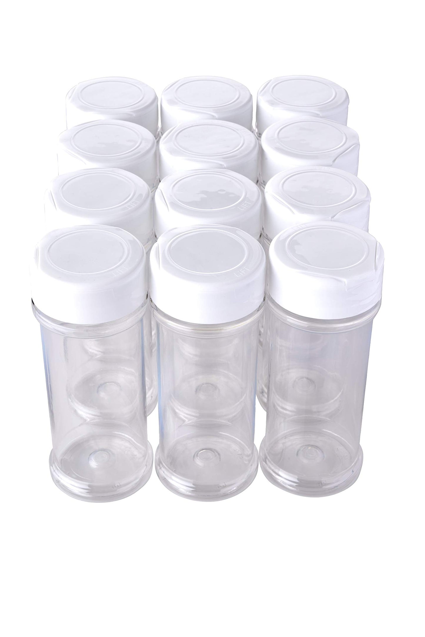 12 Pack of 6 Oz. Empty Clear Plastic Spice Bottles with White Sprinkle Top Lids For Storing and Dispensing Salt, Sweeteners and Spices - Food-Grade Spice Jars for Kitchen and Home Spice Organization