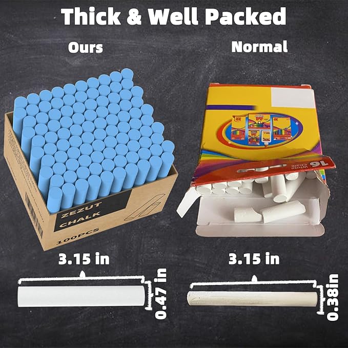 Blue Chalk 100PCS, Low Dust Chalks Stick Bulk for Chalkboard Blackboard Non-Toxic