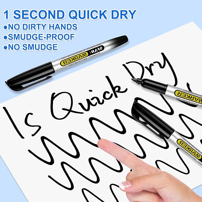 SFAIH 100 Black Permanent Markers Bulk -1s Quick Dry, Waterproof, Non-Fading, Durable, Fine Point Permanent Pens for Plastic Glass Metal Wood Paper, Office Supplies, Classroom Kitchen, Cargo Marking