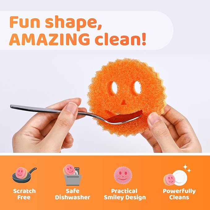 12 Colorful Smile Scrub Sponges, Temperature Controlled Dish Sponge, Double Sided Bulk Kitchen Sponges for Cleaning, Multi Functional Cleaning Sponge for Kitchen, Bathroom, Floor