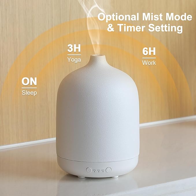 Ceramic Essential Oil Diffusers for Home, Decorative Bedroom Aromatherapy Scent Air Diffuser Ultrasonic Aroma Defusers 250ml with Timed-Wood Grain+White