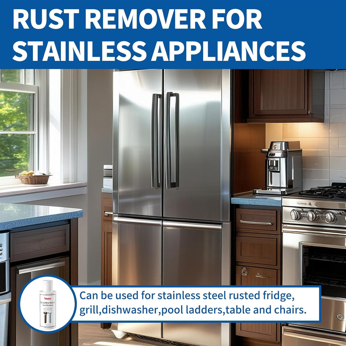 Stainless Steel Rust Stain Remover & Cleaner, Rust Spot Stain Remover for Stainless Steel Appliances and Furniture - Ideal for Grill, Fridge, Knife or Pan & more - 3.72 Fl Oz