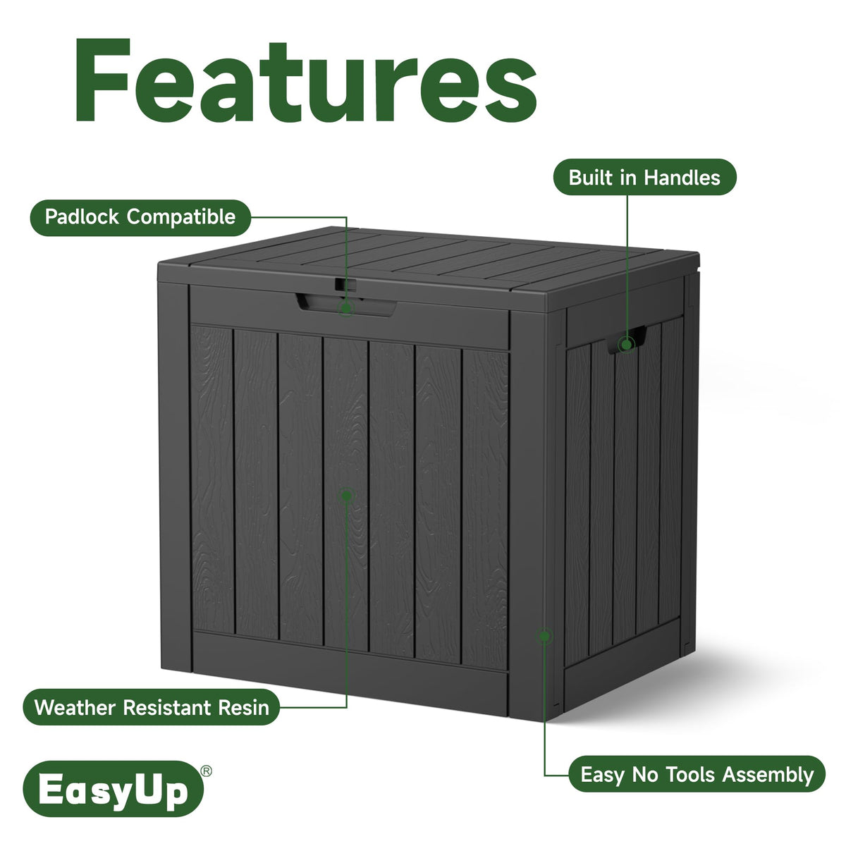 EasyUp 32 Gallon Resin Deck Box Waterproof, UV Resistant Outdoor Storage Box for Delivery, Porch, Patio and Garden, Stripe Black