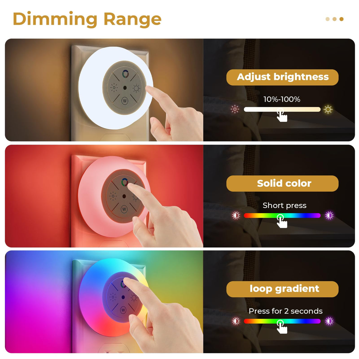 Dawnrise Night Lights Plug Into Wall,Dusk to Dawn Sensor,2 Pack,12-Color Changing Led Plug in Night Light Dimmable for Bedroom,Stairs,Kitchen,Hallway,Utility Room,Kids Room