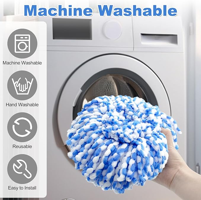Spin Mop Replace Head, Base, Scrubber, Mop Handle for OCedar RinseClean 2-Tank System, Include 2 Microfiber Mop Refills, 1 Mop Handle, 1 Base and 1 Scrub Brush for Dry Wet Use Floor Deep Cleaning