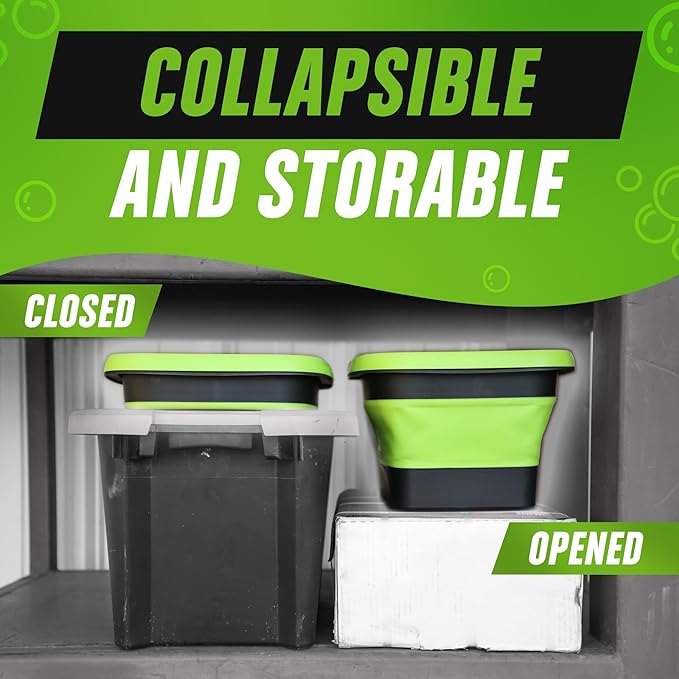Grip Clean Collapsible Bucket - 5 Gallon Foldable Cleaning Bucket with Ribbed Bottom - Durable Car Wash Bucket for Household Chores, Camping, and Outdoor - Green