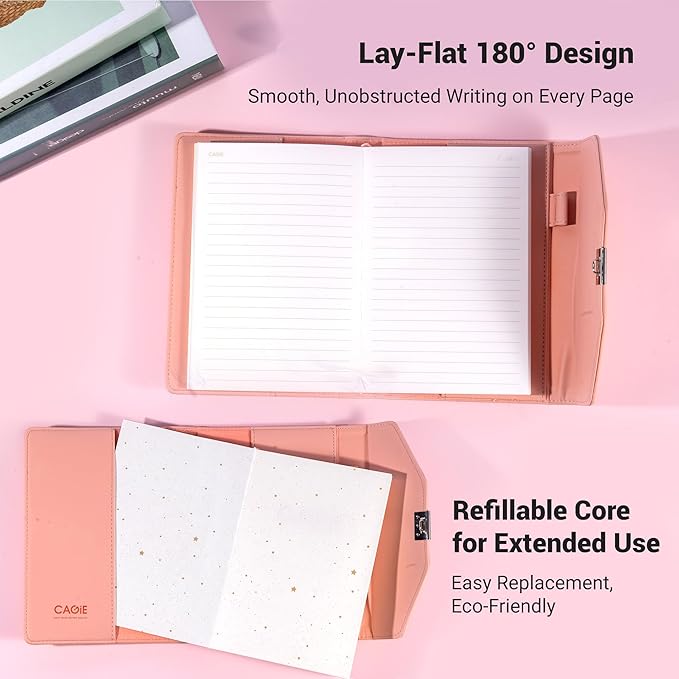 CAGIE Diary with Lock for Women, Full Wrap-around Privacy Journal Gifts for Girls, 120 GMS 224 Pages Thick Lined Notebook with Lock, 5.9 x 7.9 Inch
