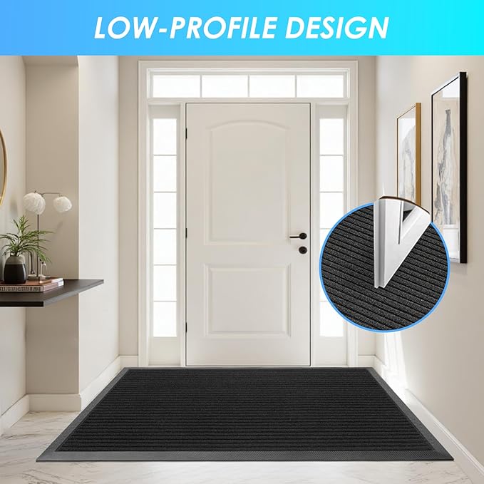 Vicwe Front Door Mat Indoor Outdoor Entrance, 48"x36" Heavy Duty Non-Slip Rubber Doormats, Low Profile,Easy Clean Entryway Floor Mats for Outside, Porch, Patios,Black