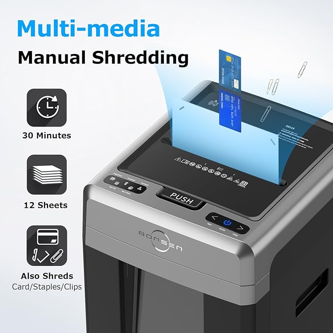 BONSEN 300-Sheet Auto Feed Paper Shredder, 60 Minutes Non-Stop Commercial Grade Heavy Duty Shredders for Office, 8.1 Gallon Micro Cut Document Shredder, P-4 Security Level,58dB Super Quiet (S3113)