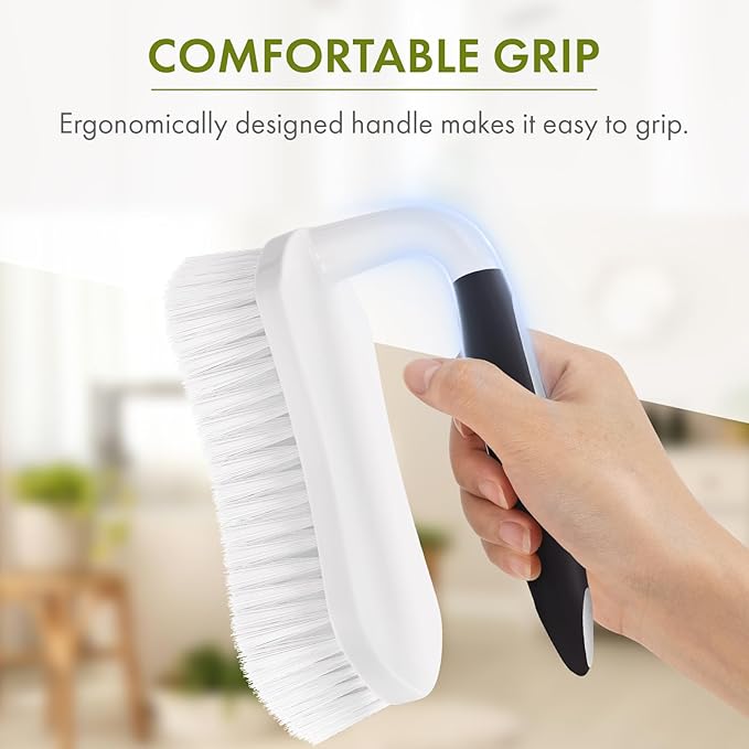 Amazer Scrub Brush for Cleaning Comfort Grip Shower Scrubber Stiff Bristles with Handle Heavy Duty Cleaner Brush for Tub Sink Carpet Floor - Pack of 2 (Black+Black)