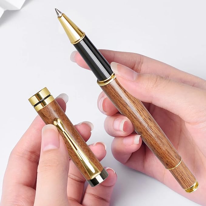 Ayiaren Luxury Walnut Wood Ballpoint Pen Writing Set with 2 Black Ink Refills Fancy Business Office Pens Gift Cool Nice Wooden Gel Pen for Men Women Journaling Executive Calligraphy Rollerball Pen