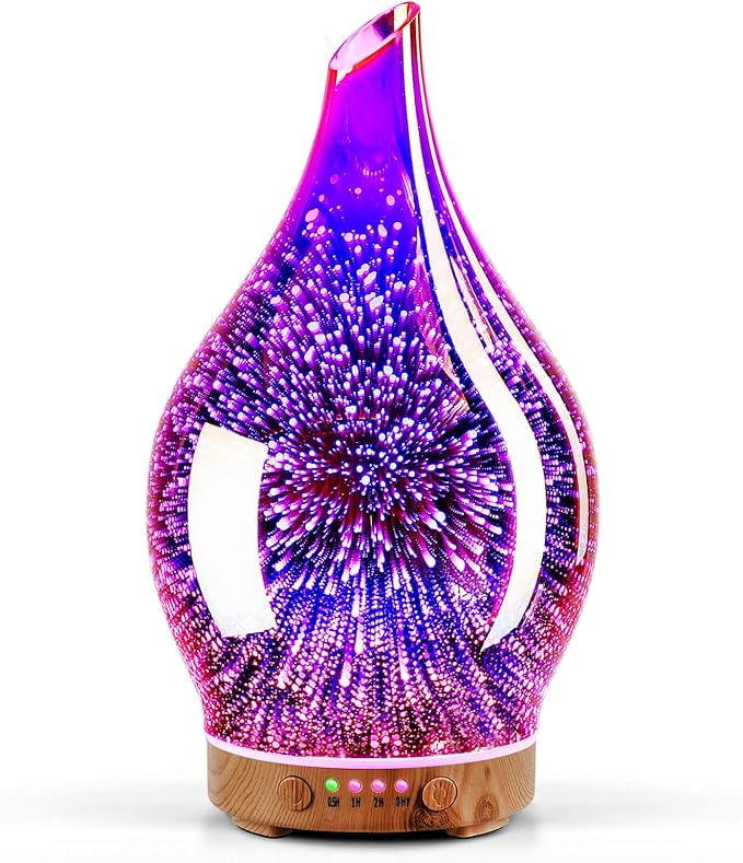Porseme Essential Oil Diffuser 3D Firework Glass Aromatherapy Ultrasonic Humidifier Rose Gold, Auto Shut-Off, Timer Setting, BPA Free, Aroma Decoration for Home, Office, Gym, Spa, Premium Gift 150ml
