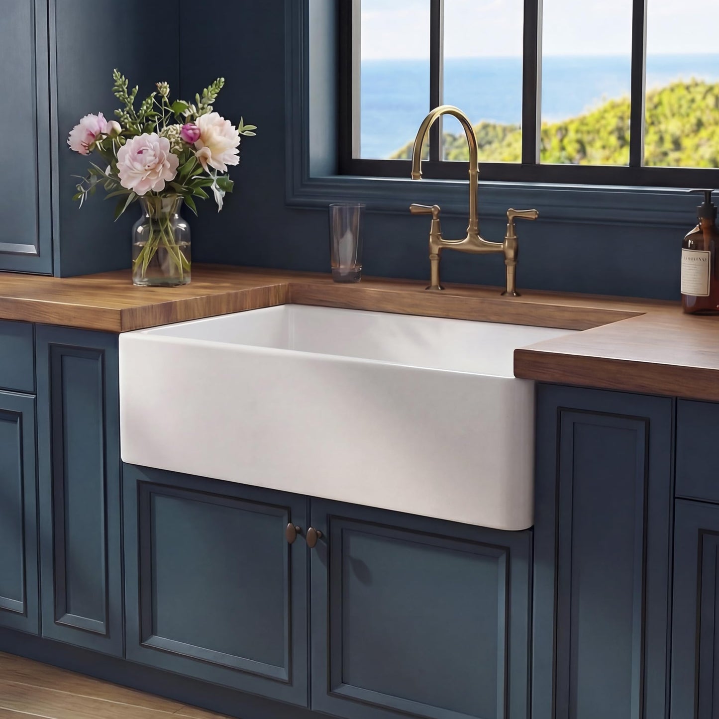 Miuara Farmhouse Sink 30 Inch - White Apron Front Kitchen Sink Reversible 30"x18", Undermount Farm House Style Single Bowl, Heavy Duty Solid Fireclay, Glossy White, for Kitchen & Laundry