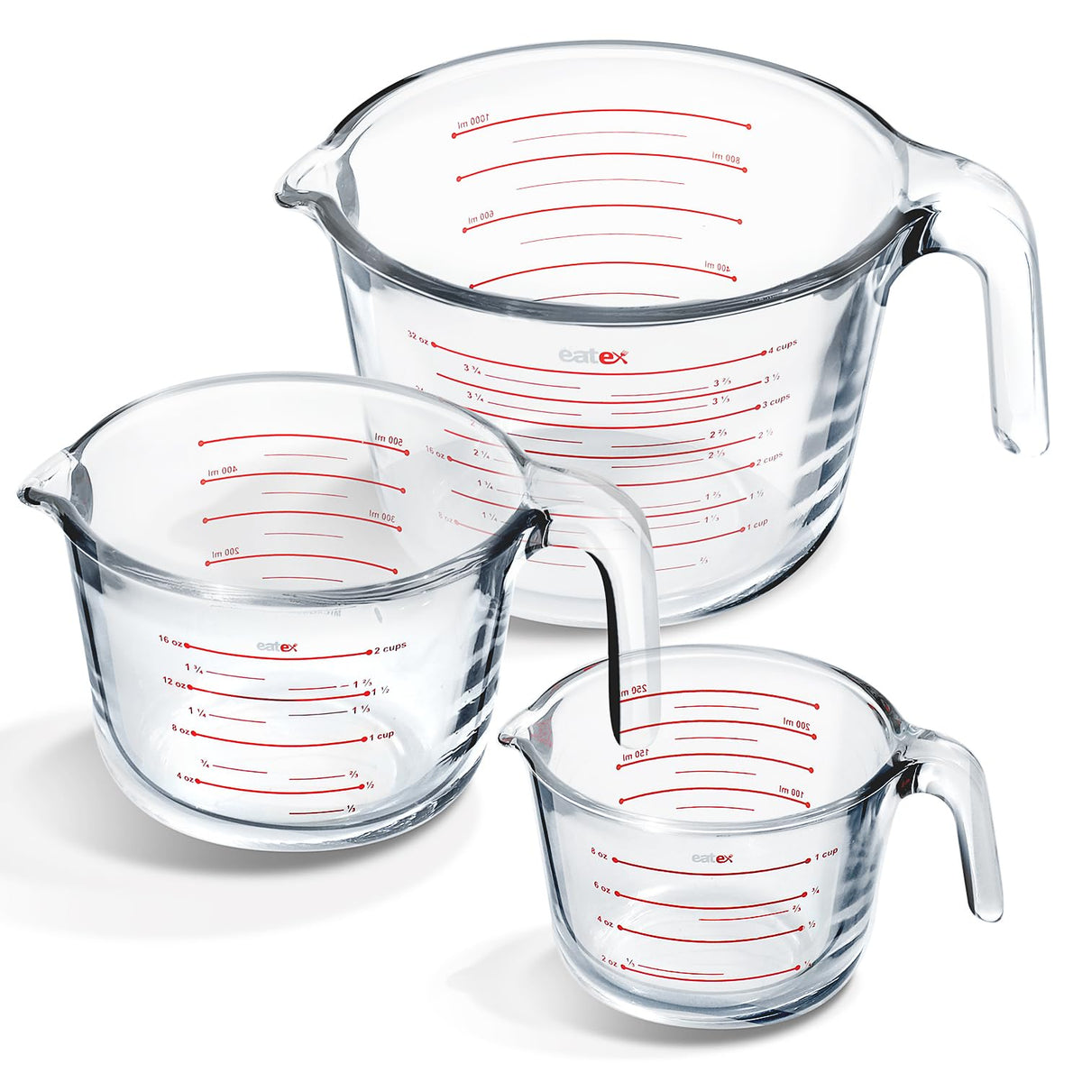 Eatex Glass Measuring Cups Set of 3 - Liquid Measuring Cups, Glass Measuring Cup Set - 1,2,4 Cup Measuring Cup - Dishwasher Oven, Microwave Safe Measure Cups