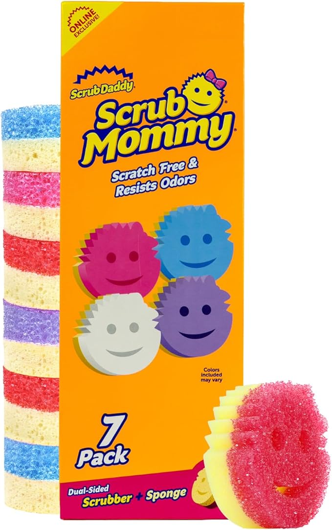 Scrub Daddy Scrub Mommy Kitchen Sponges for Dishes & Wiping Spills - Dual-Sided Dish Scrubber Sponge for Cleaning - Multi-Colored Bulk Pack - Stain & Odor Resistant (7 Count)