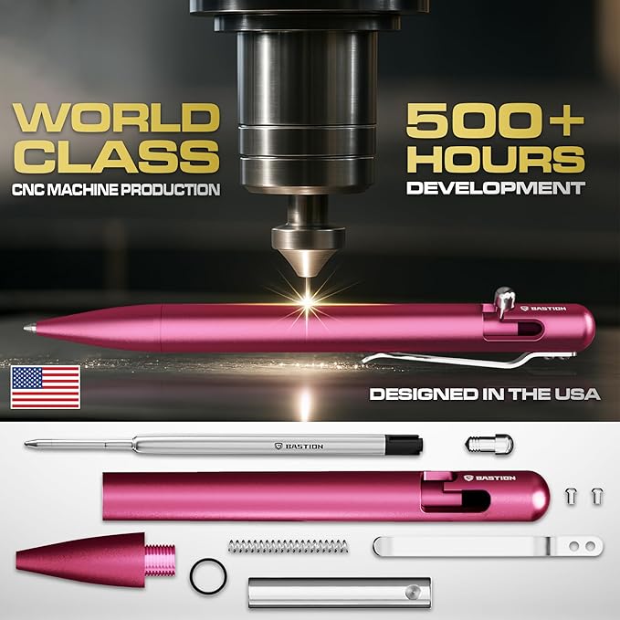 BASTION® Luxury Bolt Action Pen, Durable Professional Ballpoint Pen with Fine Tip, EDC Pen, Ink Refillable Pen for Birthday Gift, Travel Pen for School and Work