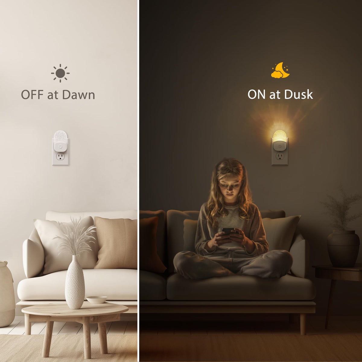 Night Lights Plug Into Wall, Color Changing Night Light for Kids, RGB Night Lights Plug into Wall 2 Pack, Soft White Nightlights Plug in with Dusk to Dawn Sensor for Kid Bedroom, Gift, Bathroom