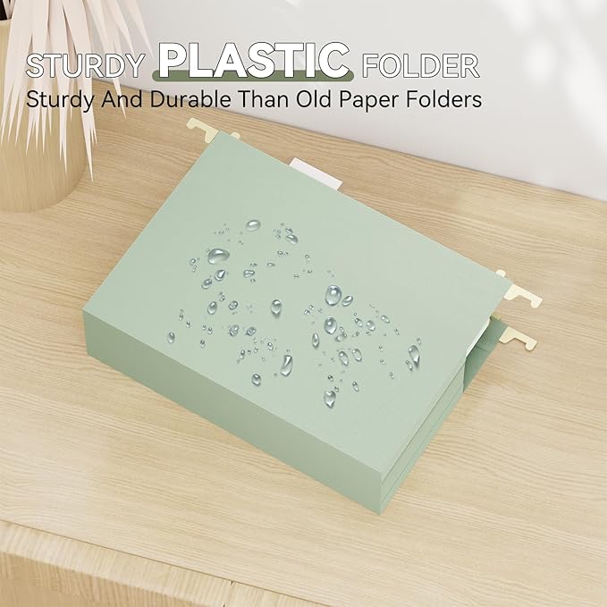 Plastic Expandable Hanging File Folder Letter Size,Heavy Duty 2“Expansion Extra Wide Hanging Folders with Tabs,Accordian Pocket,No Assembly,Filing Cabinet Folder for Office/Home,12 Pack,Morandi