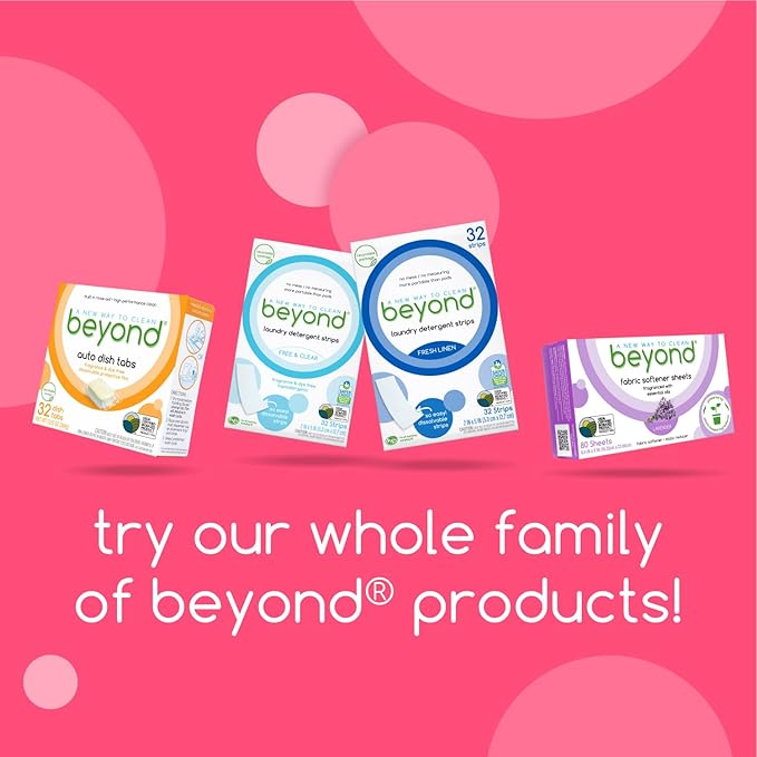 Beyond Laundry Detergent Strips [32 strips] - Free & Clear - Eco-friendly, Hypoallergenic. Travel friendly. Dissolvable Strips.