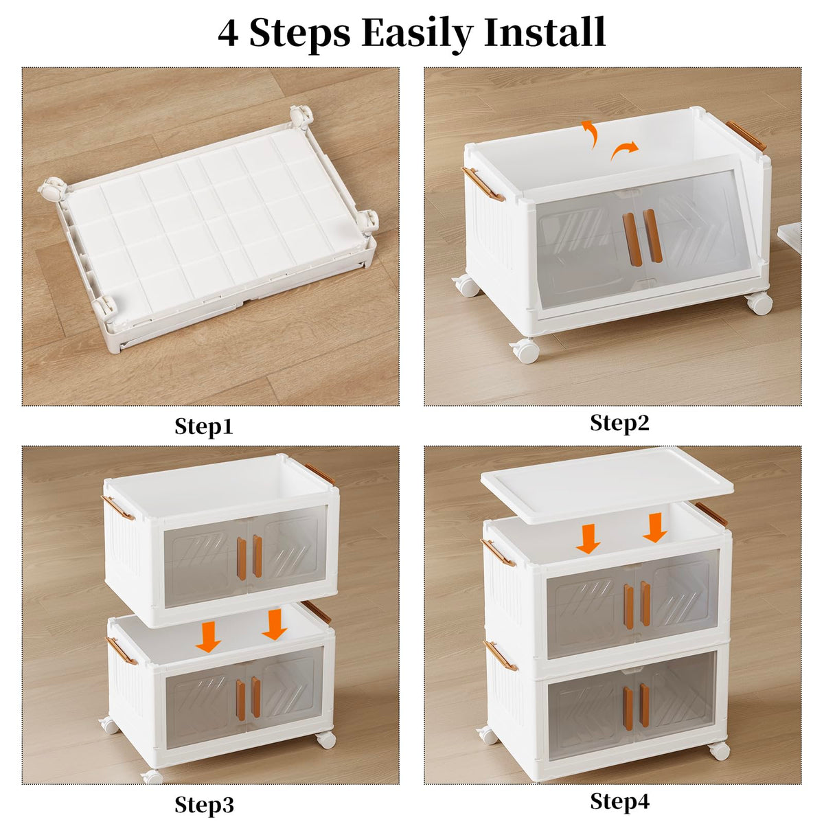Fixwal 44QT Stackable Storage Bins with Lid, Closet Organizers and Storage with Lockable Wheels, Plastic Foldable Box Containers for Cabinet, Office, Bedroom Organization, 3 Pack Cubes