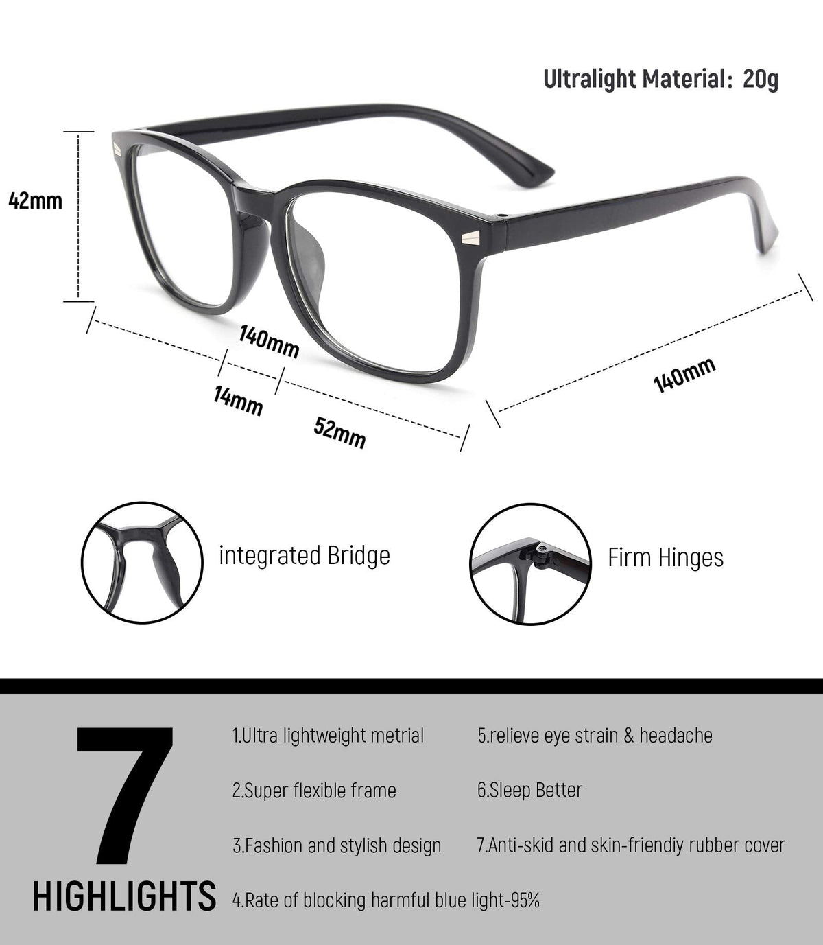 MIGSIR Blue Light Blocking Glasses for Computer Gaming, Fashion Fake Anti Eye Strain Eyeglasses for Women Men