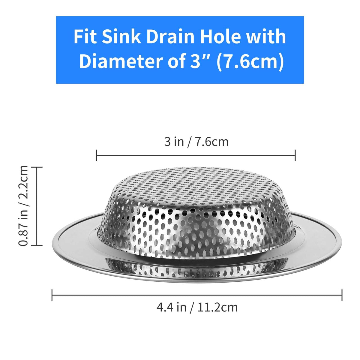 Chefbee Kitchen Sink Drain Strainer - 4 Pack Stainless Steel Sink Drain Cover Filter Food Catcher Basket with Wide Rim 4.4”, Kitchen Accessories