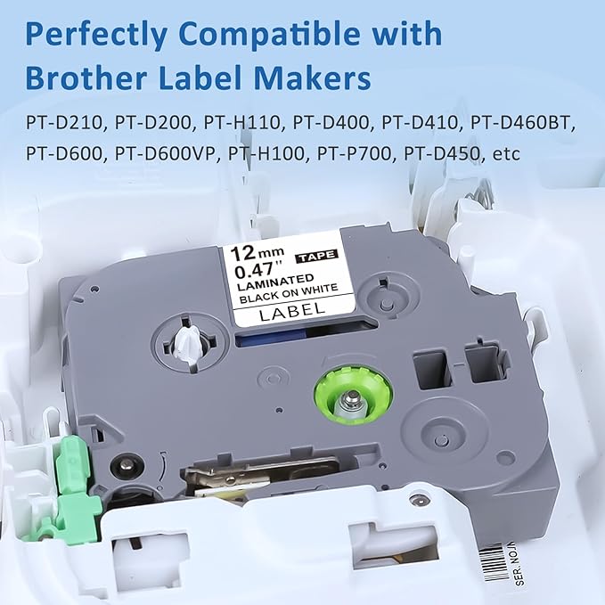 10 Pack Label Maker Tape Replacement for TZe-231 TZe231 Laminated White P Touch Label Tape, 12mm x 8m, Black on White, Compatible with Brother P Touch Label Maker PTD210 PT-H110 PT-D400